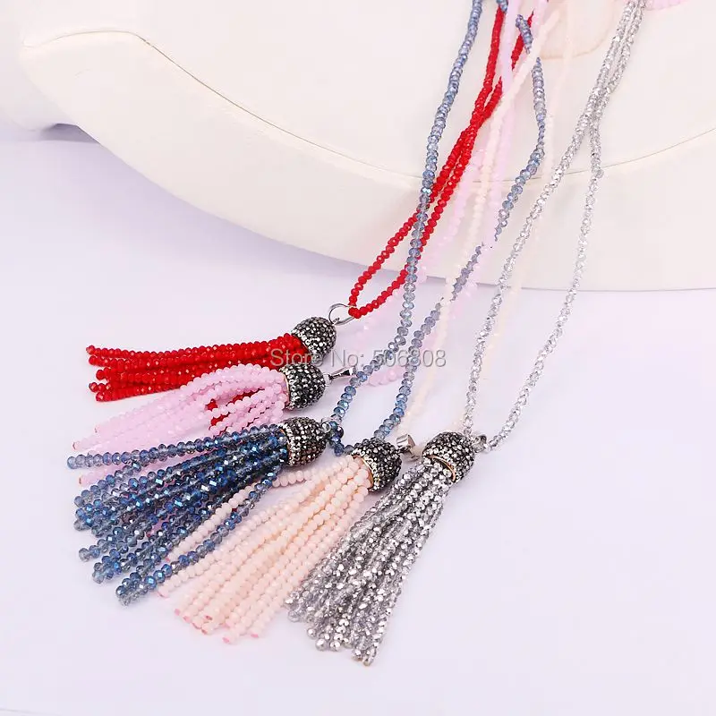 Zyz139-n7004 6 Пряди чешские Boho Кристалл Стекло Бусины Цепочки и ожерелья Длинные бисером кисточкой Талисманы женщин Цепочки и ожерелья