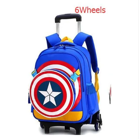 Azure Six wheels Новые начальные сумки-тележки для школы Капитан Америка Дети аниме рюкзак школьный ребенок с колесами сумки-тележки для школы для мальчиков - Цвет: Azure Six wheels