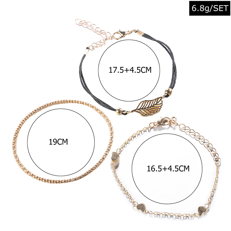 

Bohemian Heart Charm Bead Bracelet Women Leaf Feather Pendant Cuff Bangles Gold Bracelets Set Wedding Jewelr Party Gift