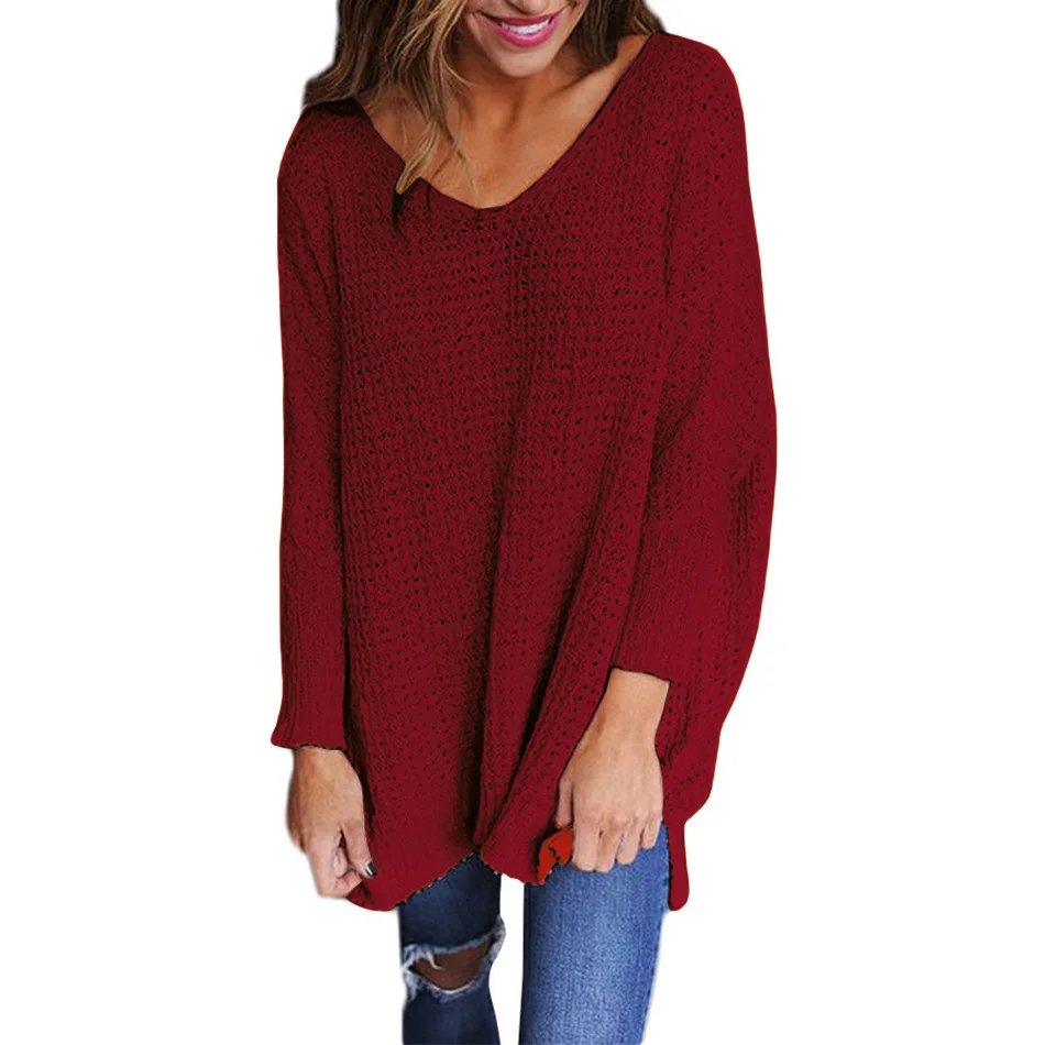 New Loose White Women Sweaters Long Sleeve V-Neck Knitted Solid Black Gray Lady's Pullovers Female Autumn Casual Tops | Женская