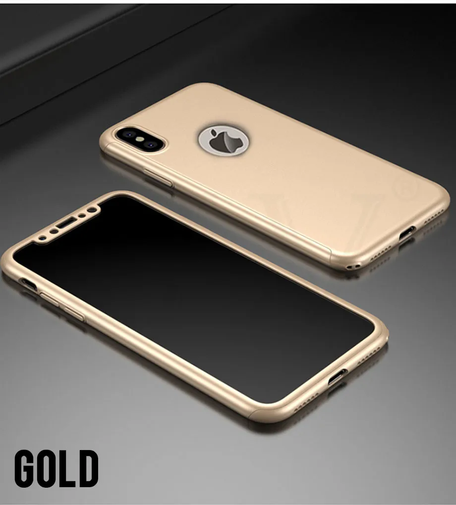 Чехол на 360 градусов для iPhone 7, 8 Plus, X, XR, XS Max, с закаленным стеклом, Жесткий Чехол для iPhone 6, 6splus, X, 5, 5S, SE