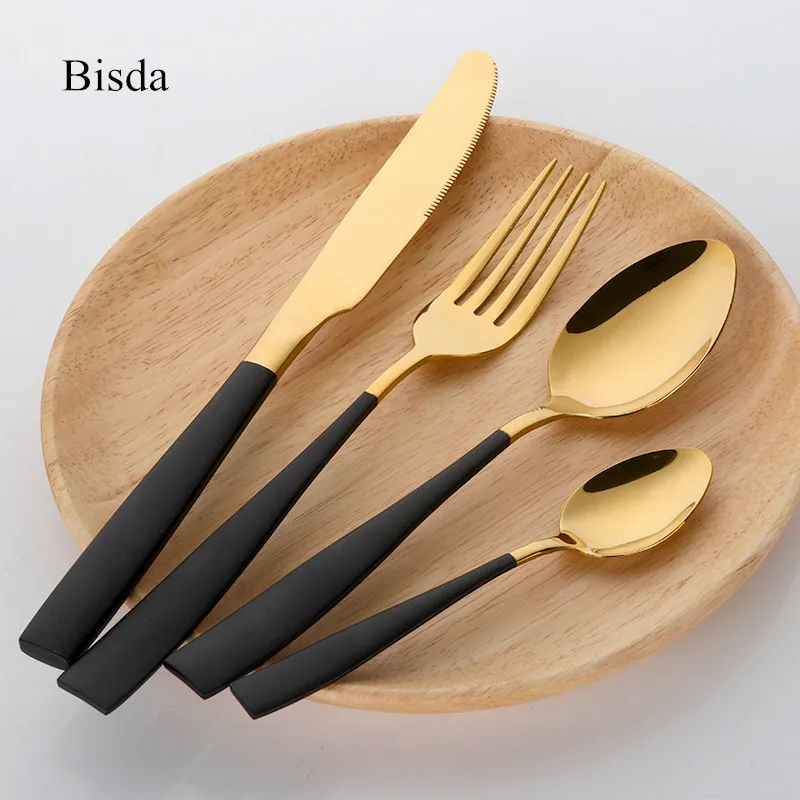 Роскошные столовые приборы черные из нержавеющей стали 24 шт. кухонный белый