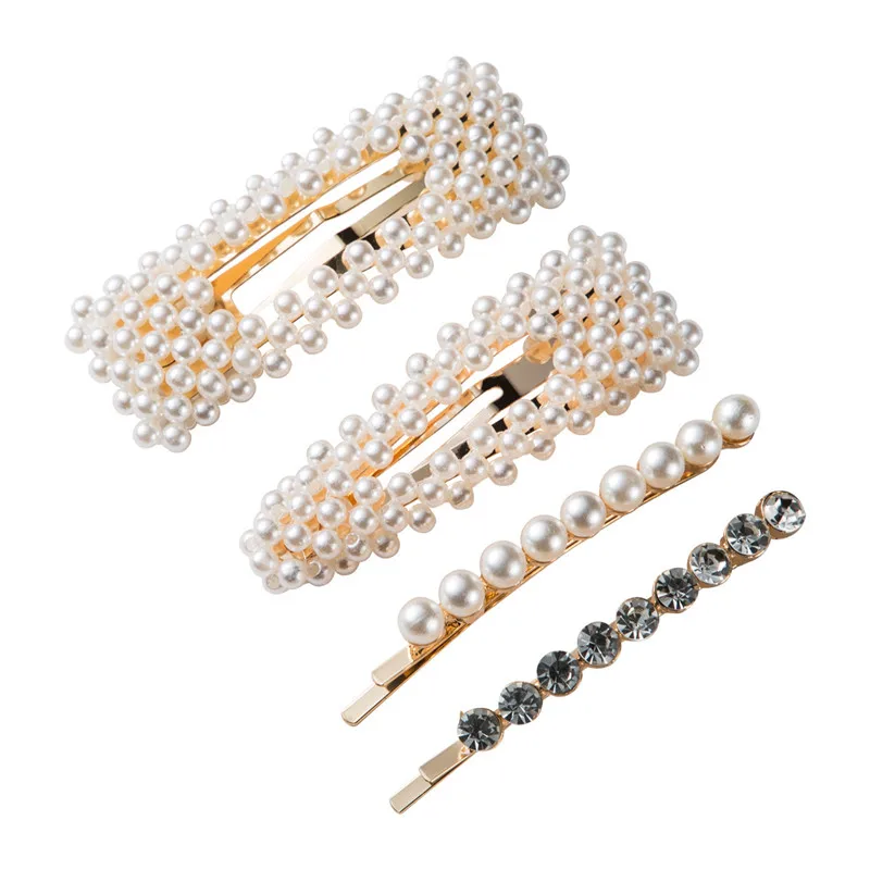 4 pcs a set 1 комплект Корея шик имитация жемчуга бусины Стразы заколки для волос модные заколки для волос женская заколка металлические аксессуары для волос ювелирные изделия - Цвет: 4 pcs a set