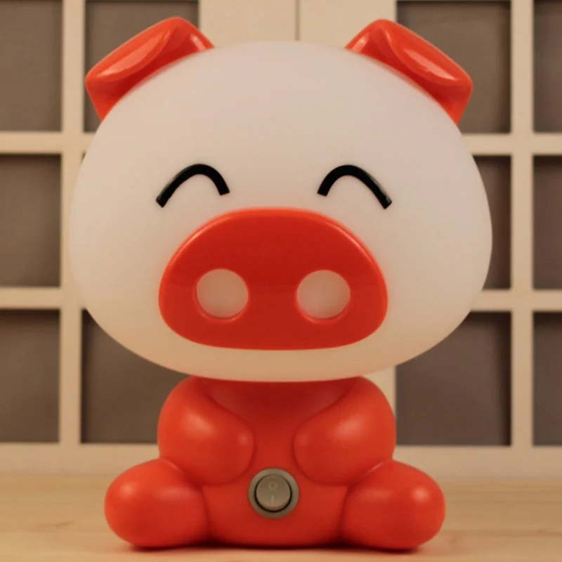 Pig lamp Ночник в виде героев мультфильмов с европейской вилкой, милый спальный светильник для детской комнаты, панда, кролик, собака, медведь, свинка, светодиодная настольная лампа для детской кровати, подарки для детей - Испускаемый цвет: Pig lamp