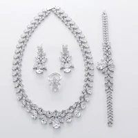 white gold Hadiyana роскошный свадебный обручальный свадебный ювелирный набор, блестящие капли воды, Дамское ожерелье, серьги, браслет, кольцо, наборы TZ8087 - Окраска металла: white gold