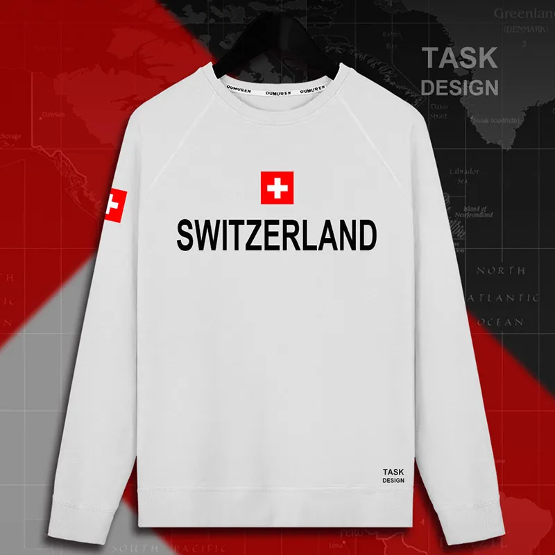 Swiss Confederation Switzerland CHE CH Confoederatio Helvetica мужские пуловеры с капюшоном, толстовки, Мужская толстовка, тонкая новая уличная одежда - Цвет: roundneck-white