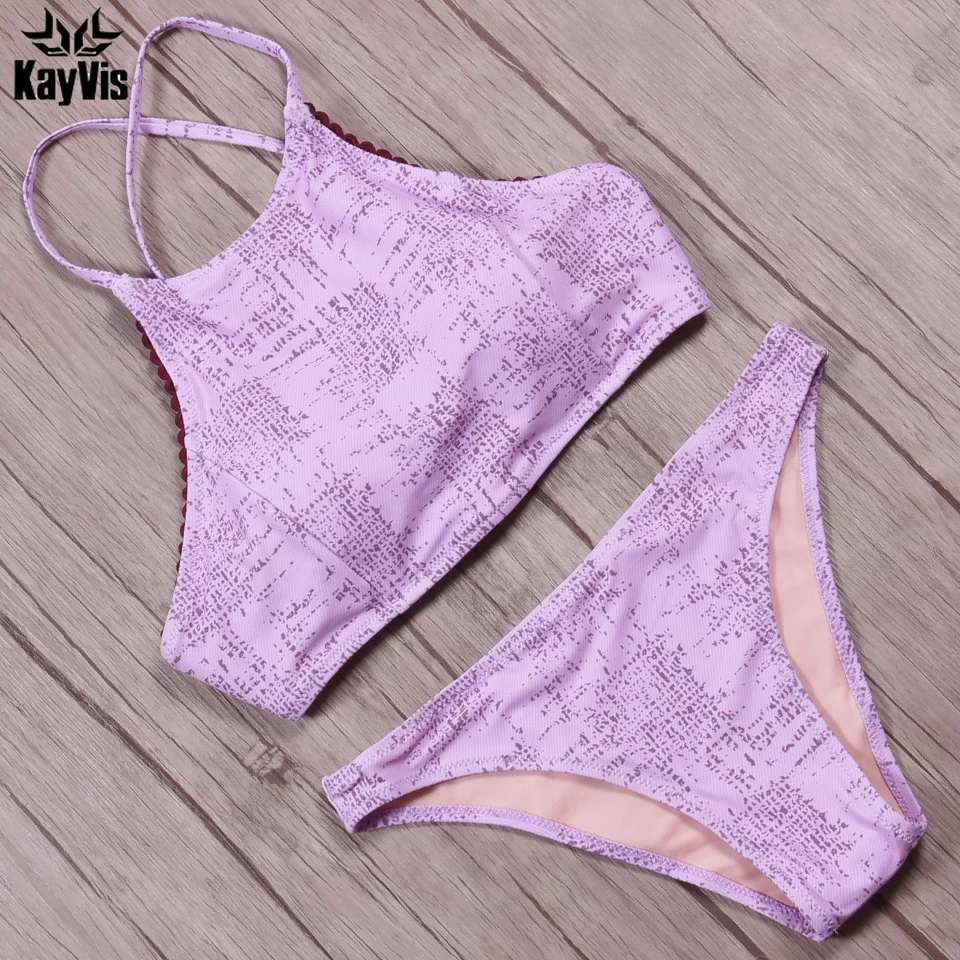 Женский купальник бикини с высокой горловиной KayVis пляжный бретелькой через шею