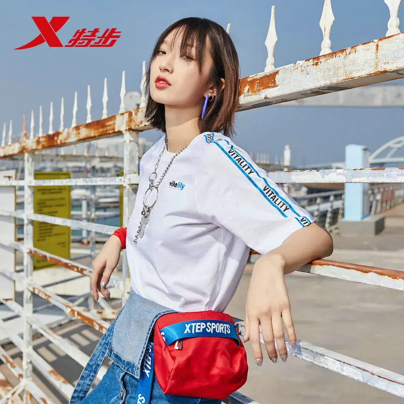 Xtep Женская однотонная Спортивная футболка женская летняя свободная дышащая