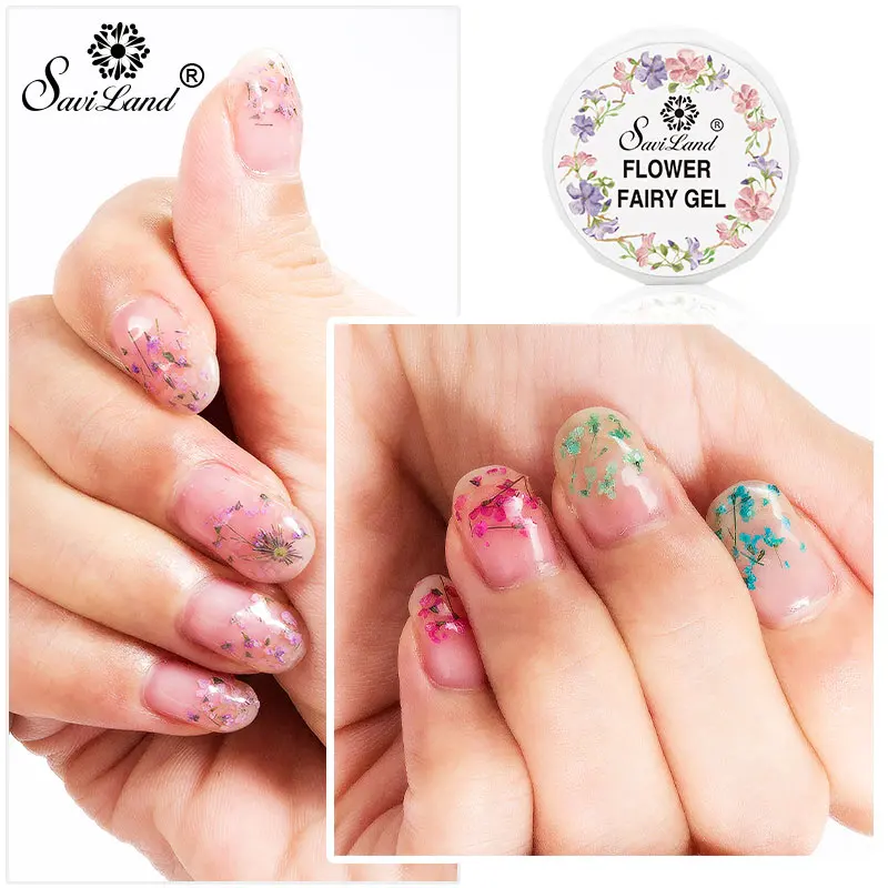 Гель лак для ногтей Saviland УФ гель с цветами натуральный сухой отмачиваемый Белый
