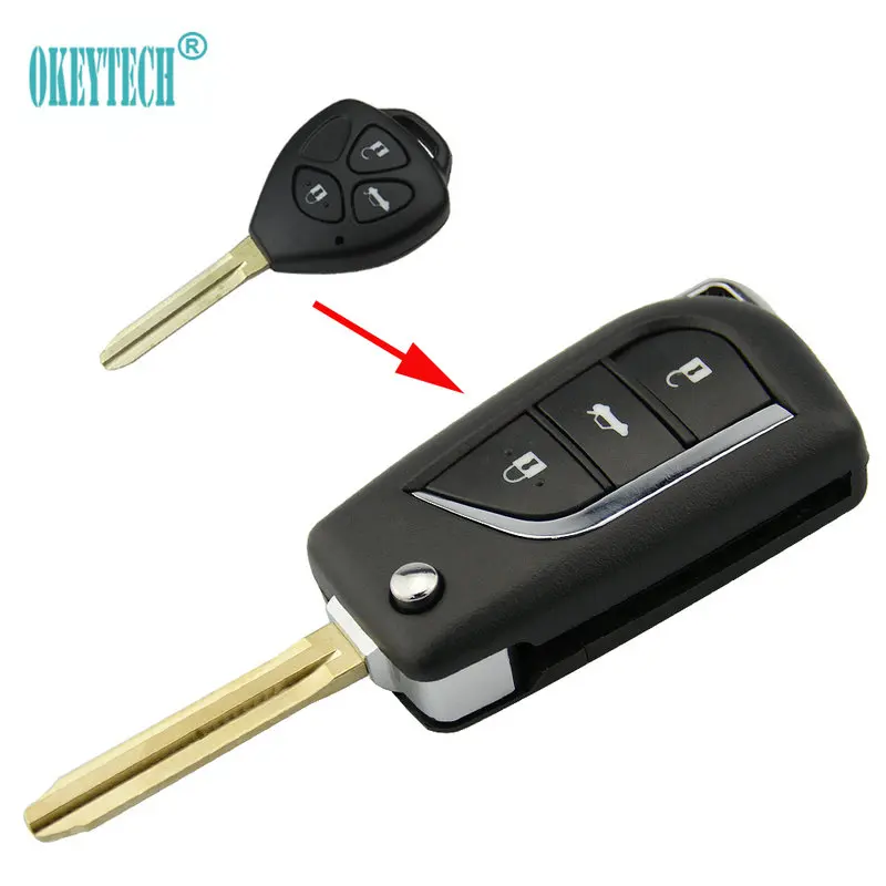 3 Button Складной флип-кейс для ключей OkeyTech с 2/3 кнопками, сменный чехол для ключей Toyota TOY43/TOY48 - Количество кнопок: 3 Button