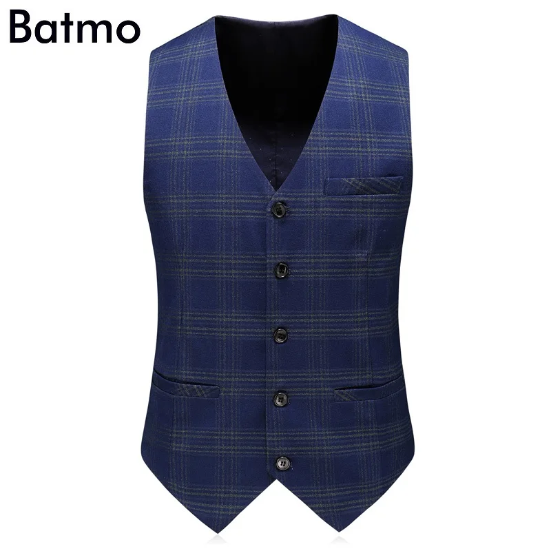 Мужской повседневный костюм Batmo синий двубортный пиджак в клетку большой размер