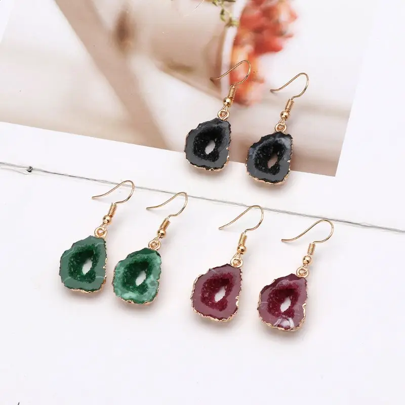 Женские Висячие серьги JAVRICK из смолы с кристаллами Geode|Серьги-подвески| |