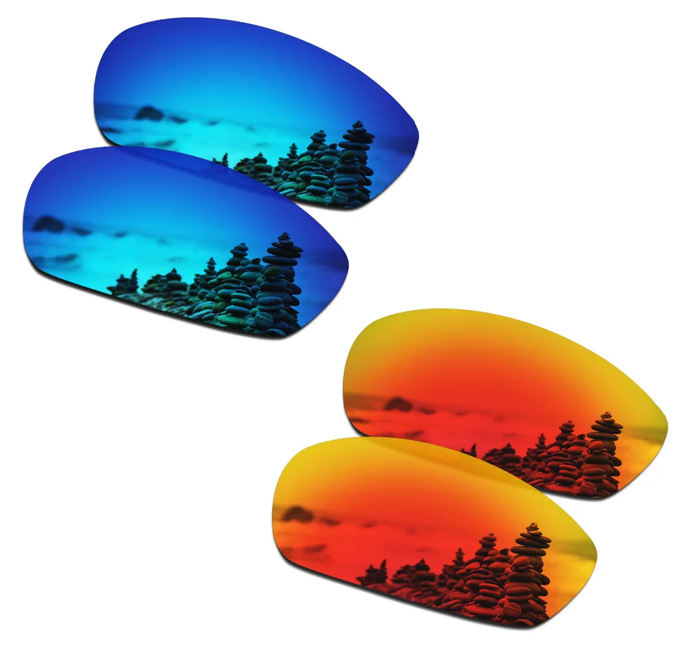 

SmartVLT 2 Pairs Polarized Sunglasses Replacement Lenses for Oakley Straight Jacket 2007 Ice Blue and Fire Red