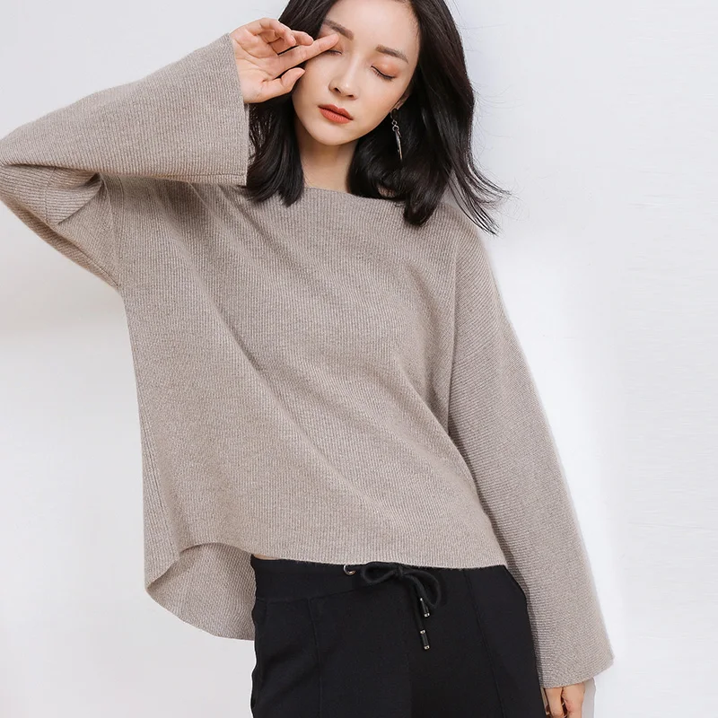 DILLY FASHION Women sweater and pullovers autumn winter flare sleeve slash neck cashmere knitted sweater- GML7281 | Женская одежда