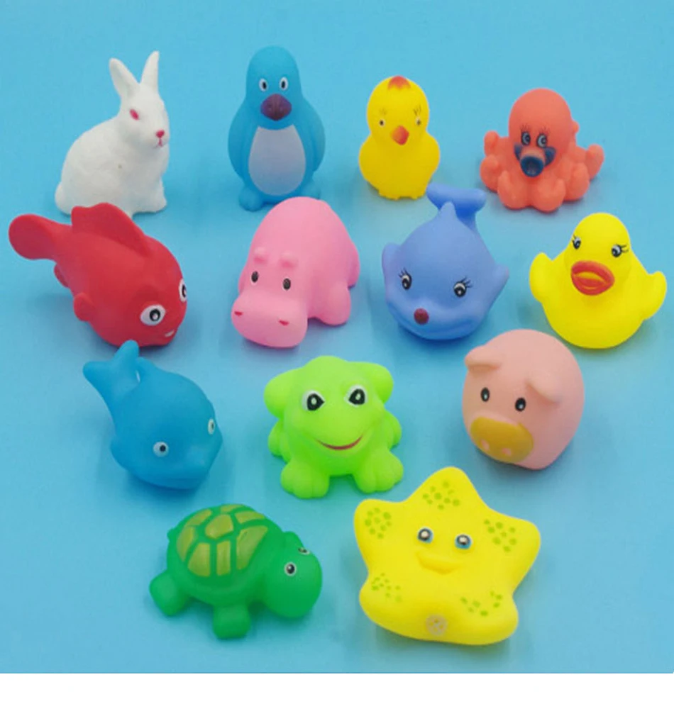 13 шт. смешанные животные детские игрушки для ванной красочная мягкая плавающая резиновая утка Сжимаемый писклявый звук игрушка для купания игрушка для плавания