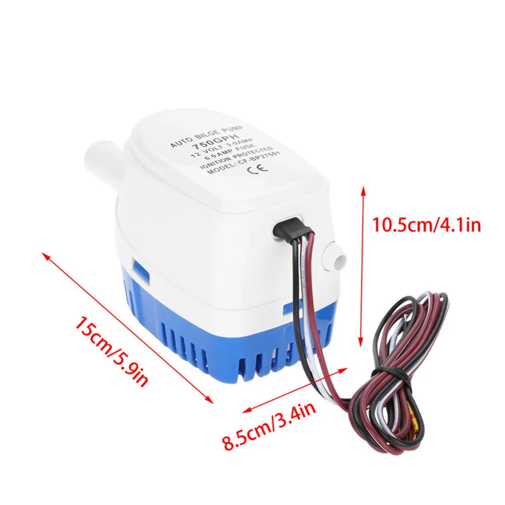 

12V Boat Automatic Submersible Bilge Water Pump Submersible Pump With Float Switch 750gph