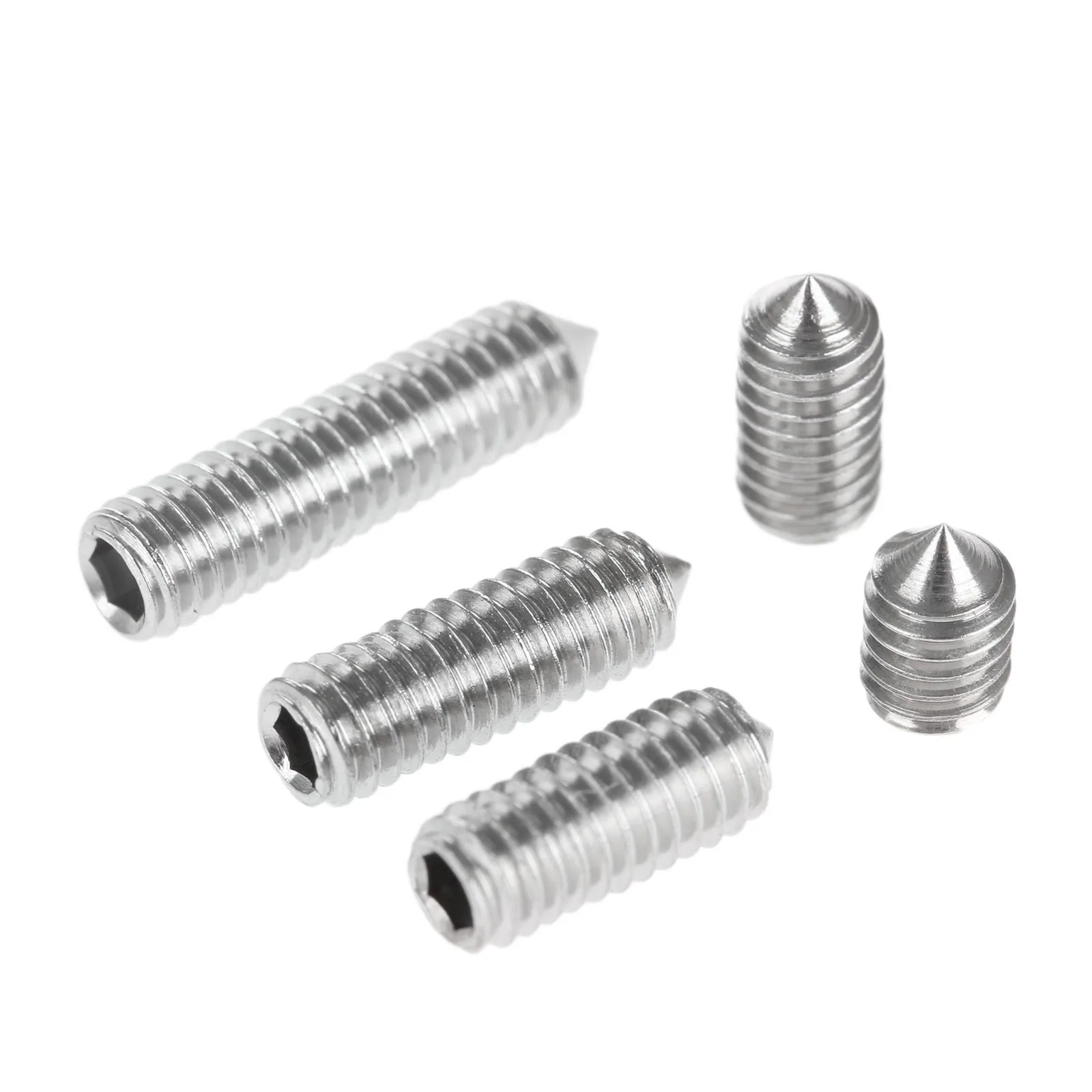

50Pcs M4 304 Stainless Steel Grub Screws Cone Point Hexagon Hex Socket Set Screws Bolt Nuts Fasteners M4 x6mm/8mm/10mm/12mm/16mm