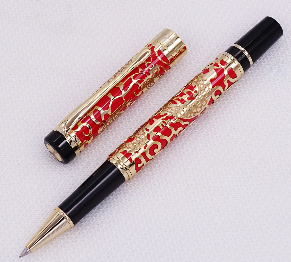 Jinhao 5000 винтажная Роскошная металлическая шариковая ручка с красивой текстурой дракона, черная и Золотая чернильная ручка для офиса и бизнеса - Цвет: Red-Golden