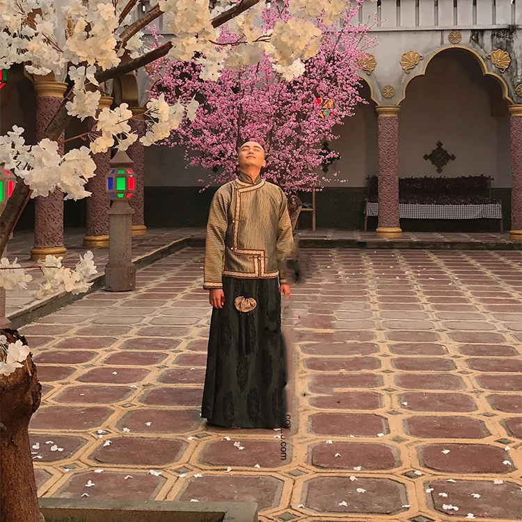 Shen XingYi Embroidery Male Costume 2 Designs Late Qing Dynasty Rich Men's Long Gown for Latest TV Play Nothing Gold Can Stay |