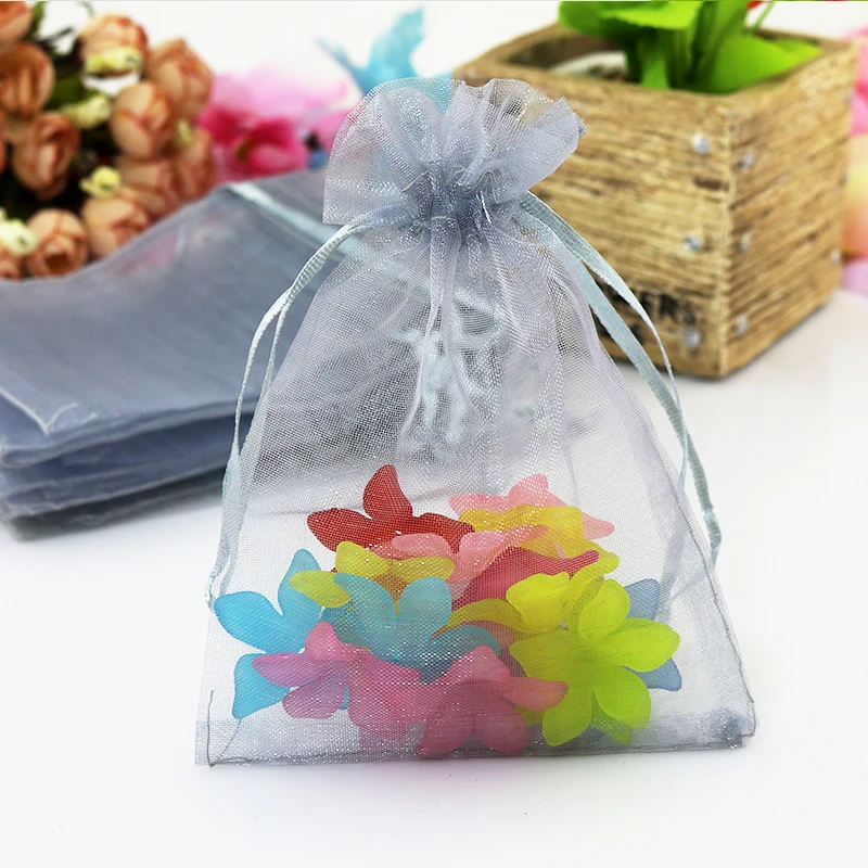 

100pcs 11x16cm (4.3"x6.3") Gray Organza Bags Wedding Candy Gifts Jewelry Packaging Bag Cute Organza Drawstring Gift Bag Pouches