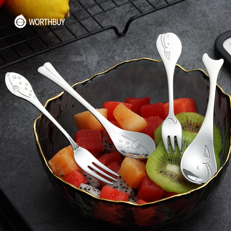 WORTHBUY 2 шт./компл. мультяшная посуда для детей Ложка Вилка многоразовые столовые