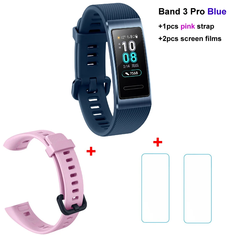 blue n pink n films huawei Band 3 Pro Smartband gps металлическая рамка Amoled полноцветный дисплей сенсорный экран Датчик сердечного ритма датчик сна - Цвет: blue n pink n films
