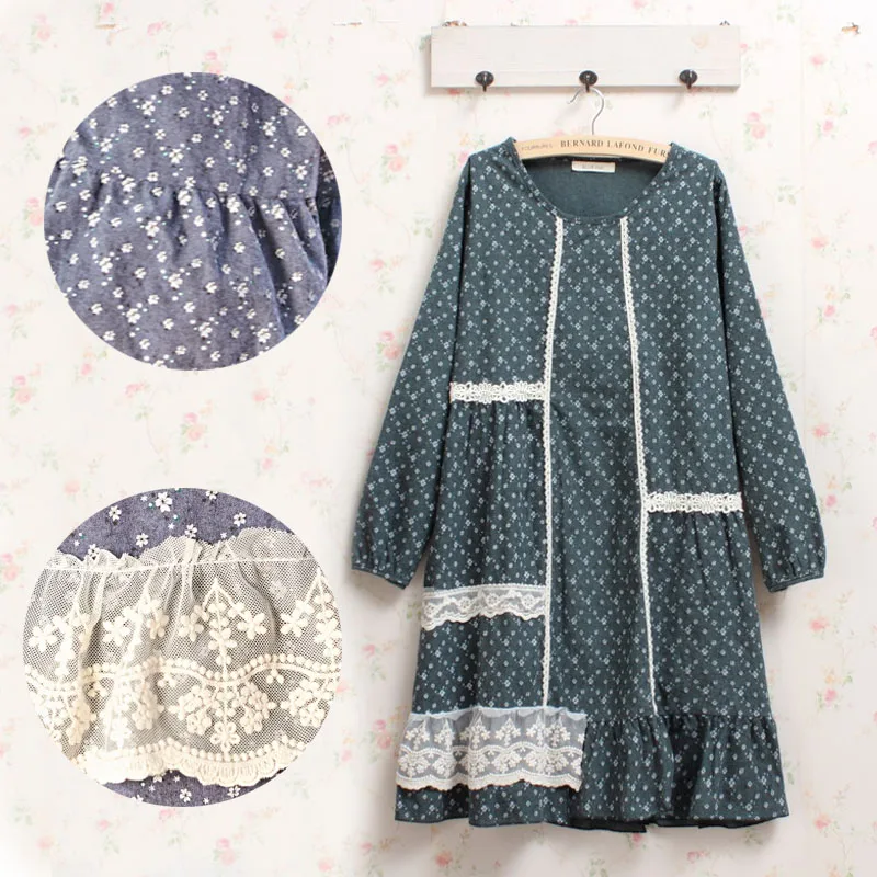 

Japanese Kimono Gothic Vintage Mori Girl Lolita Bohemian Hippie Boho Tunique Femme Crochet Women Long Sleeve Loose Autumn Dress