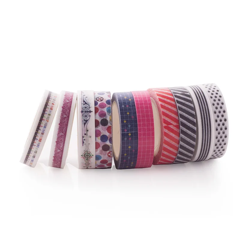 

(10 pieces/lot) 8mm*7m Slim Washi Tape Dot Stripe Ruler Lace Decorative Masking Tape Lovely Paper Tape