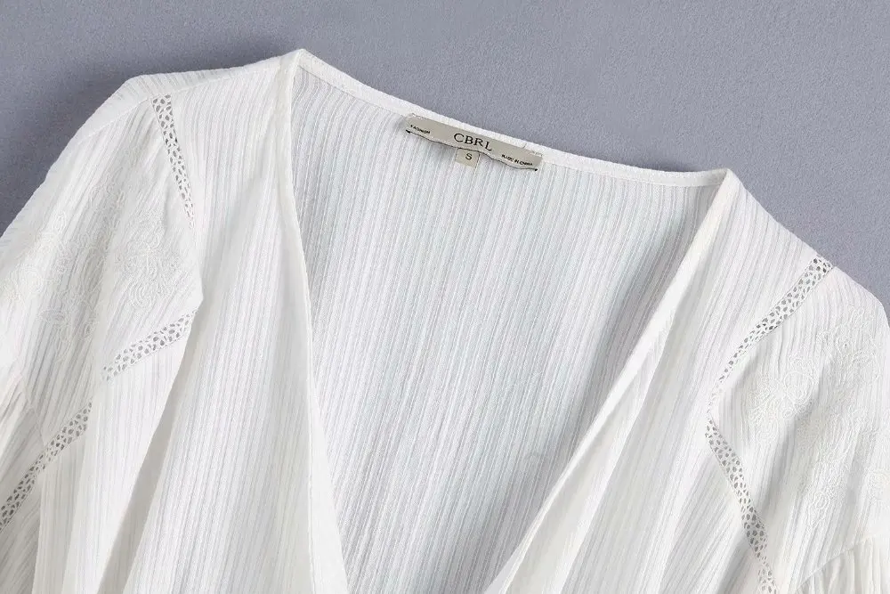 Женская Свободная блузка с v образным вырезом поясом и вышивкой 2019|Блузки| |