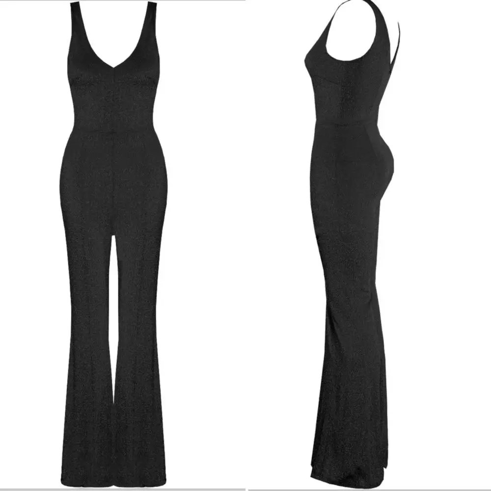 Женский комбинезон облегающие сиамские брюки без рукавов с глубоким треугольным