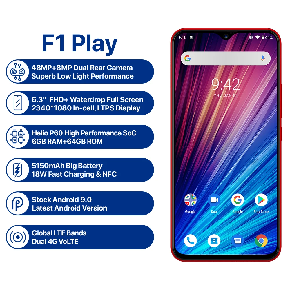 UMIDIGI F1 Play 6GB 64GB Android 9.0 Moblile Phone 48MP Camera 5150mAh 6.3&quotFHD+ Helio P60 Global Version Smartphone Dual 4G | Мобильные