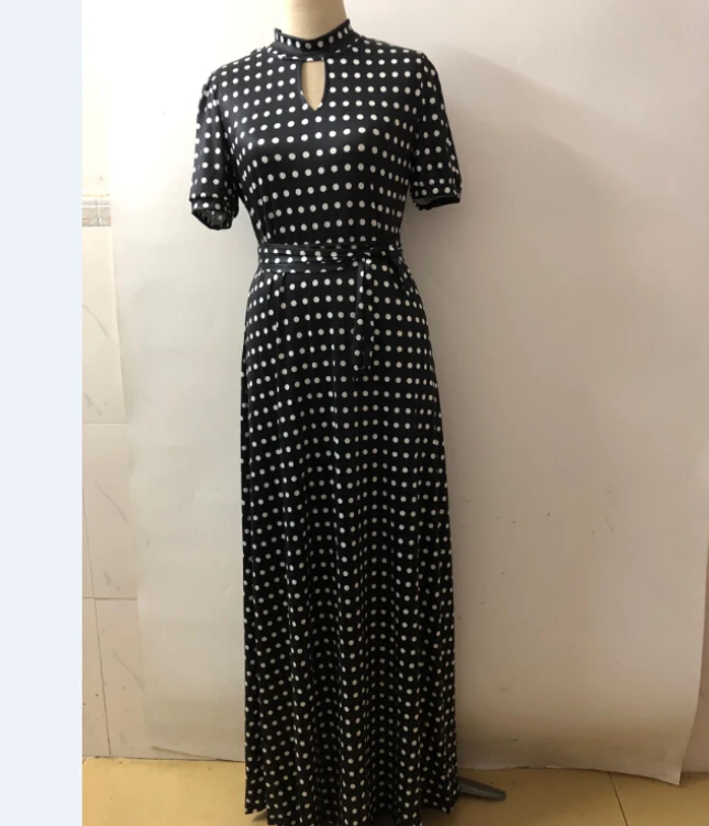 Модное женское богемное Длинное Макси платье Vestidos, винтажное пляжное летнее платье в горошек с цветочным принтом, вечерние пляжные сарафаны Robe Femme - Цвет: Черный