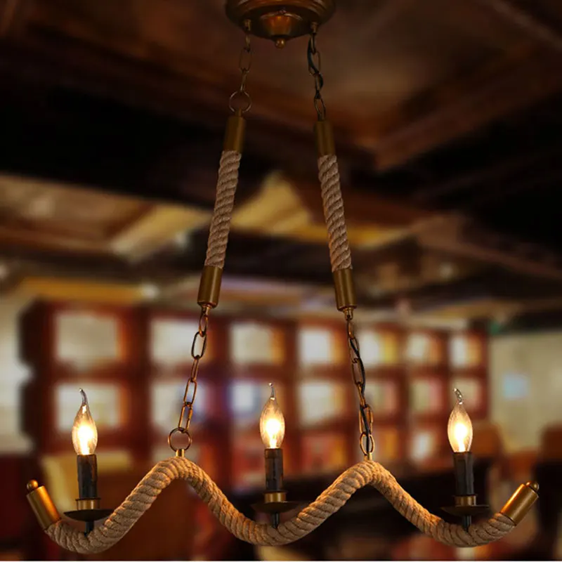 Lámparas colgantes clásicas de estilo Industrial, Araña de cuerda ondulada ligera para restaurante, Bar, cafetería, almacén, luz de dormitorio