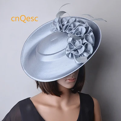 Silver grey Новинка; ; элегантное поступление! Королевский синий Большой Матовый сатиновая Вуалетка Формальные шляпы четыре свадебные женские шляпы - Цвет: Silver grey