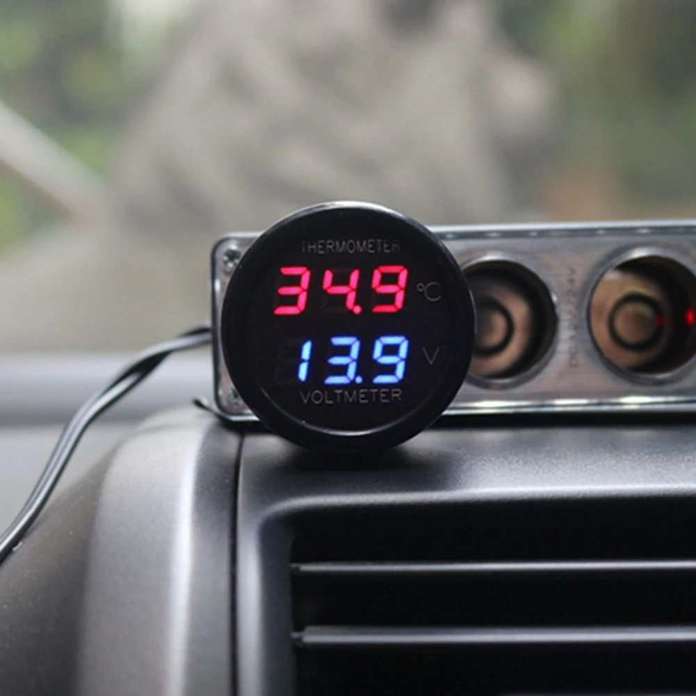 Hot Sale 2 in 1 Digital Car Kit Voltmeter Thermometer USB Charger Blue + Red Display For 12V/ 24V Cigar Lighter# | Автомобили и
