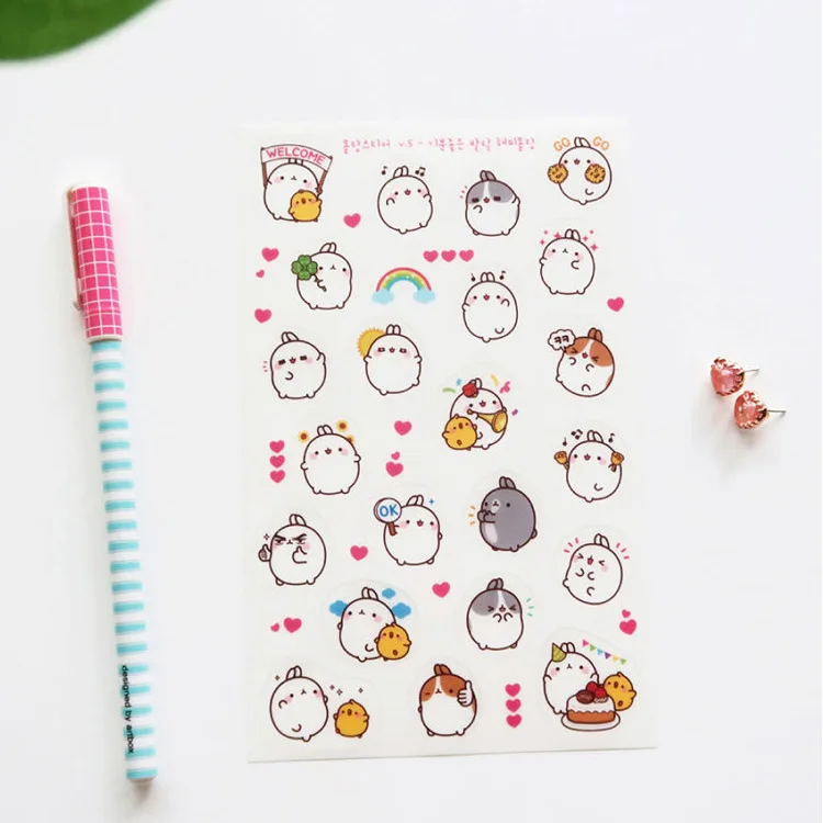 6 шт./упак. круглый белый Molang кролик Декоративные Канцелярские наклейки
