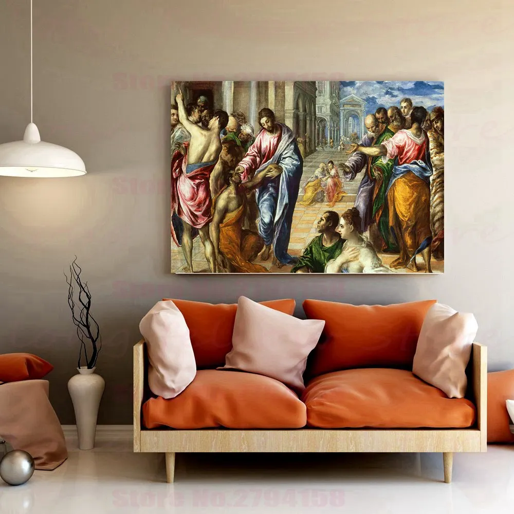 Картина в стиле ретро с изображением галереи Иисуса Христа на холсте купида