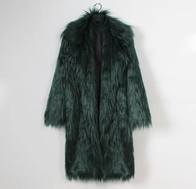 Dark Green CBUCYI модное зимнее пальто из искусственного меха для женщин, большие длинные куртки, пальто с длинным рукавом, пальто с отворотом, женская верхняя одежда, пальто из искусственного меха - Цвет: Dark Green