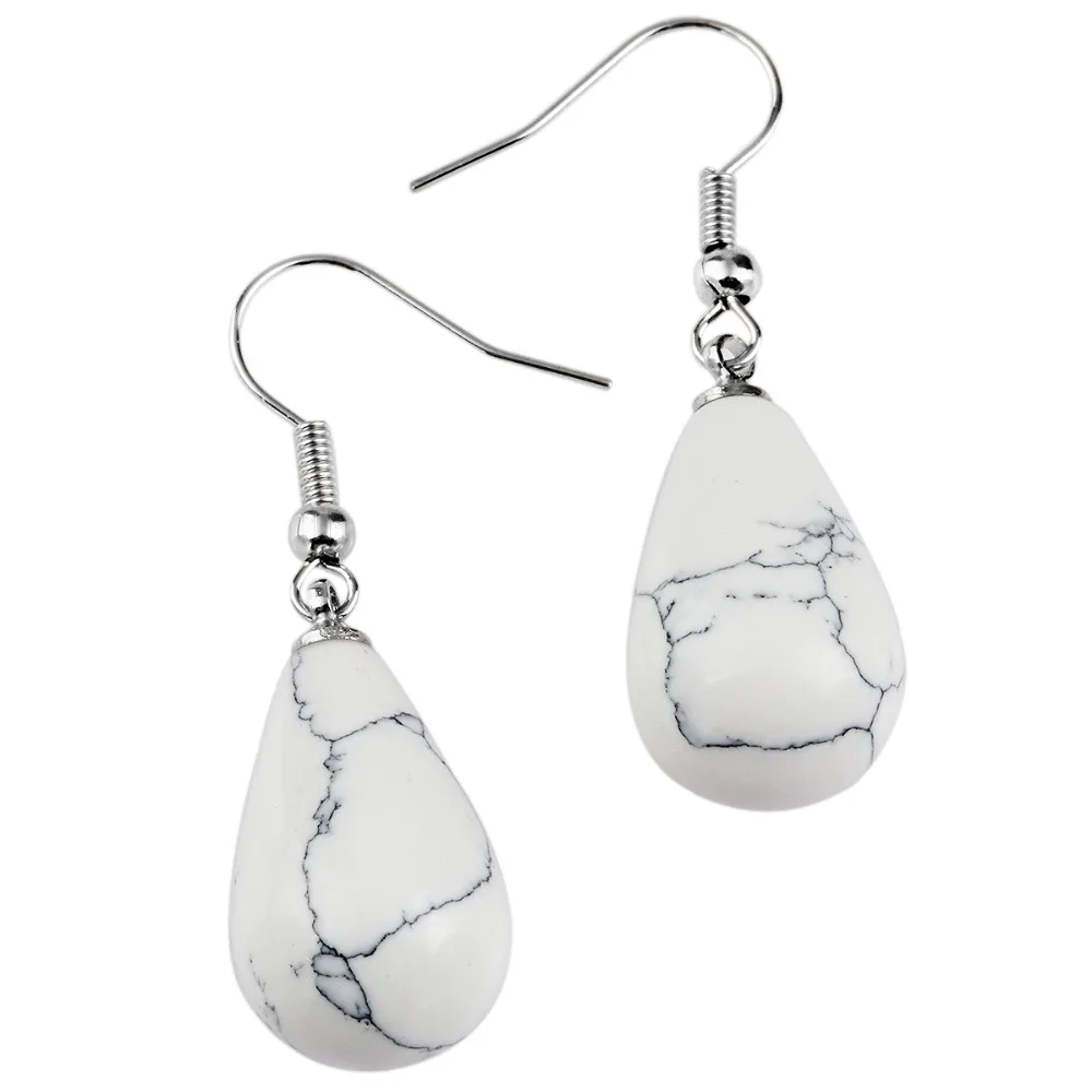 

TUMBEELLUWA White Howlite Stone Teardrop Dangle Hook Ear Earrings for Women Gift