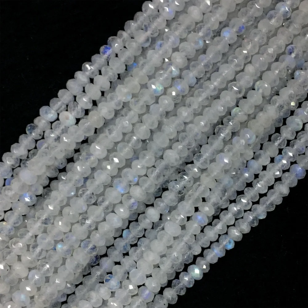 Natural Genuine High Quality White Blue Light Moonstone Hand Cut Loose Gemstone Faceted Rondelle Beads 15