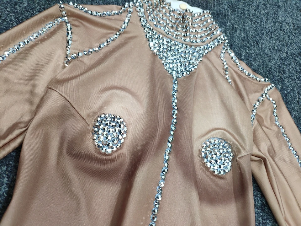 Блестящие Stretch Modern Для женщин горный хрусталь комбинезон певица бар Шоу Dj