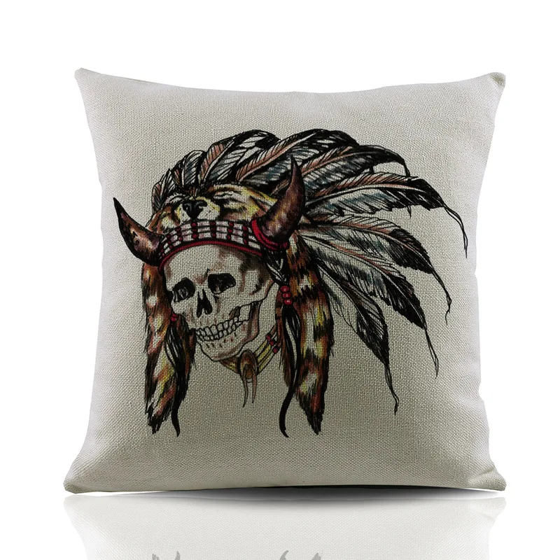 Хлопок лен 18 &quotквадратная подушка индийский череп стиль принт диванные сиденья