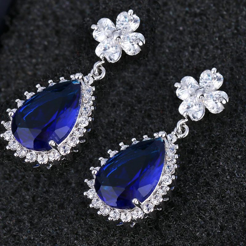 Модные серьги-подвески с цветами и кристаллами в форме груши фианиты класса ААА