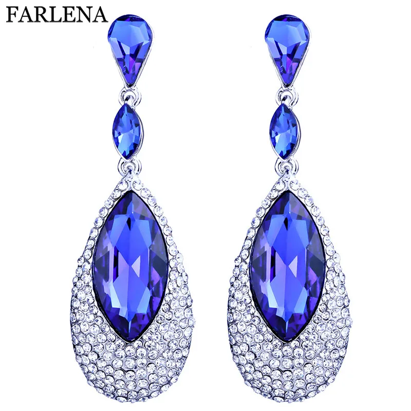 Женские длинные серьги с австрийскими кристаллами и стразами FARLENA большие