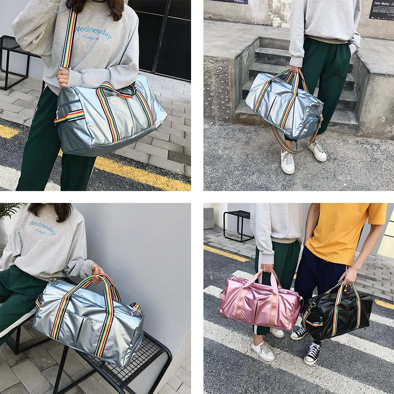 Новая водонепроницаемая сумка для путешествий из искусственной кожи, розовая ручная сумка для йоги, сумка для обуви, сухая влажная сумка для вещей, сумка на плечо, Женская дорожная сумка