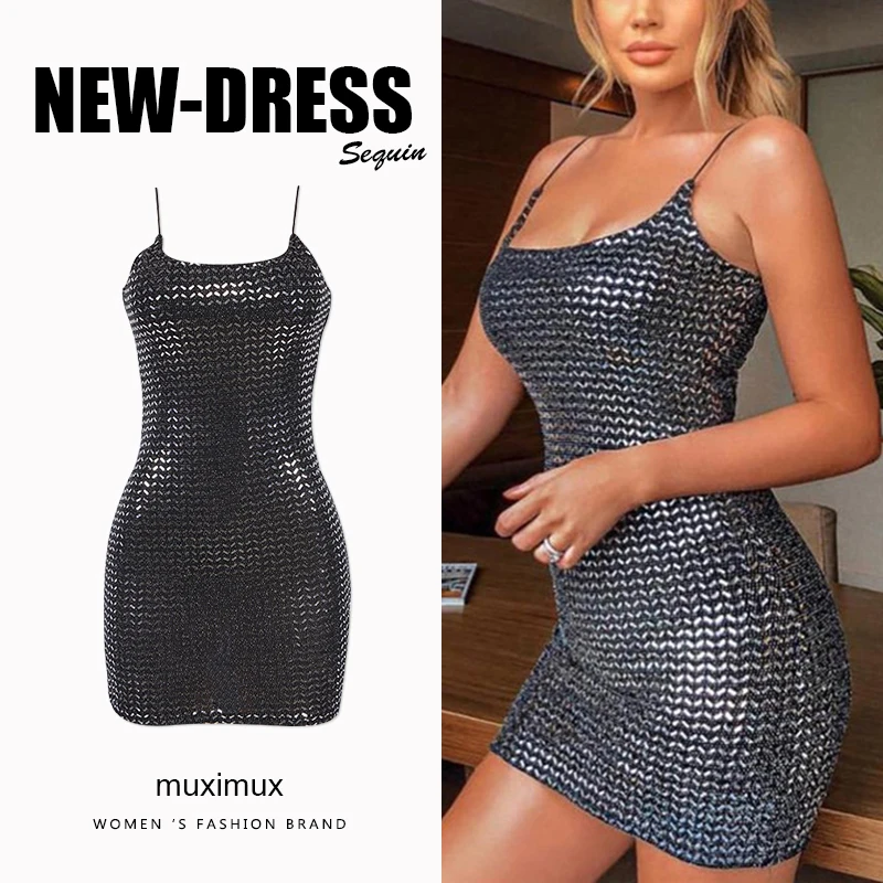 Платье женское черное с блестками на тонких бретельках|Женские платья| |