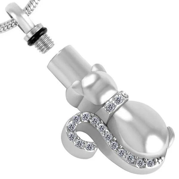 8565 Shining Crystal Cat Cremation Pendant Necklace Women Charm Personalized Pet Keepsake Jewelry Ashes Urn | Украшения и