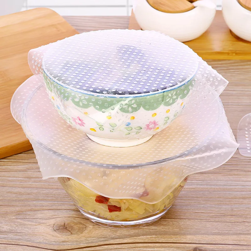 4 шт.. Многоразовые пищевые силиконовые пакеты для хранения Saran wrap кухонные