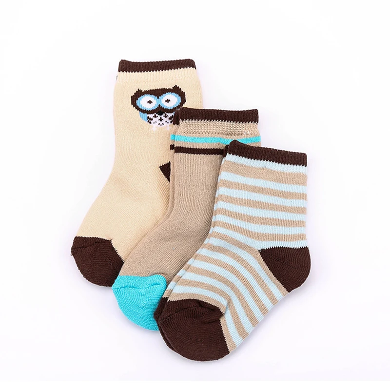 

Children 1-3 years old children's cotton terry socks thick multi size owl style 3pairs w047