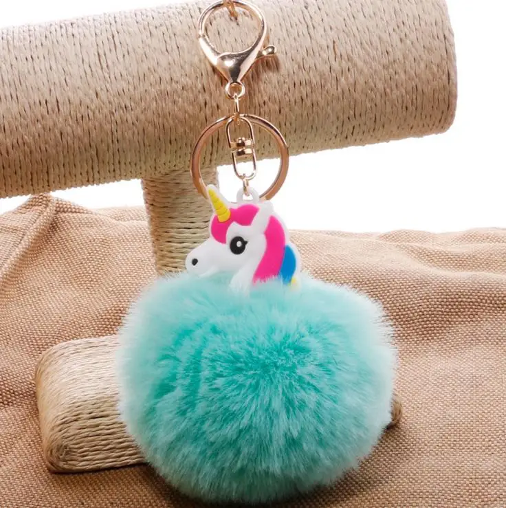 Новый стиль Единорог искусственного кролика меховым помпоном брелок держатель